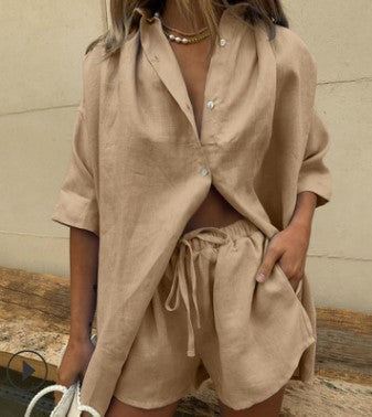 Dames Two-Piece Set – Relaxed Fit Shirt – Hoge Taille Shorts – Ademend Textiel
