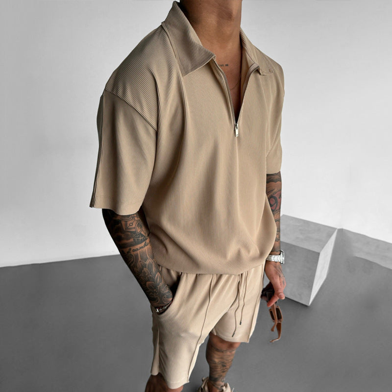 Heren Set van Polo en Korte Broek – Relaxed Fit – Ritskraag – Ademend Comfort