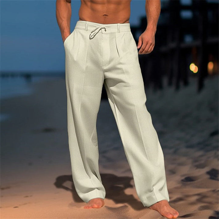 Heren Broek – Relaxed Fit – Natuurlijke Vezels – Trekkoord – Volledige Lengte – Zijsplitzakken