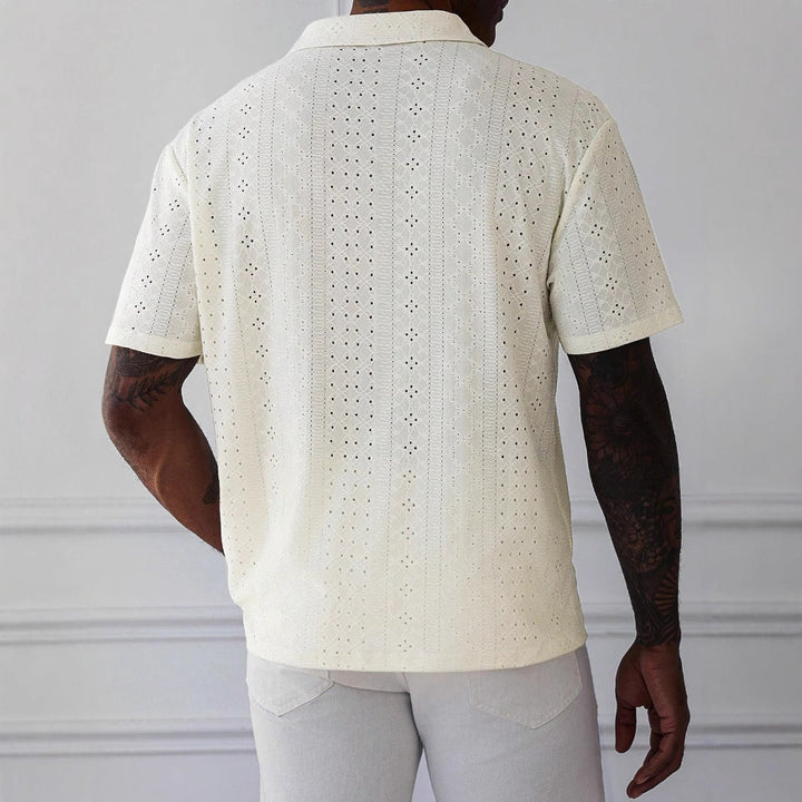 Heren T-shirt – Relaxed Fit – V-hals – Ademend Kantstructuur – Zachte Jacquard Knit