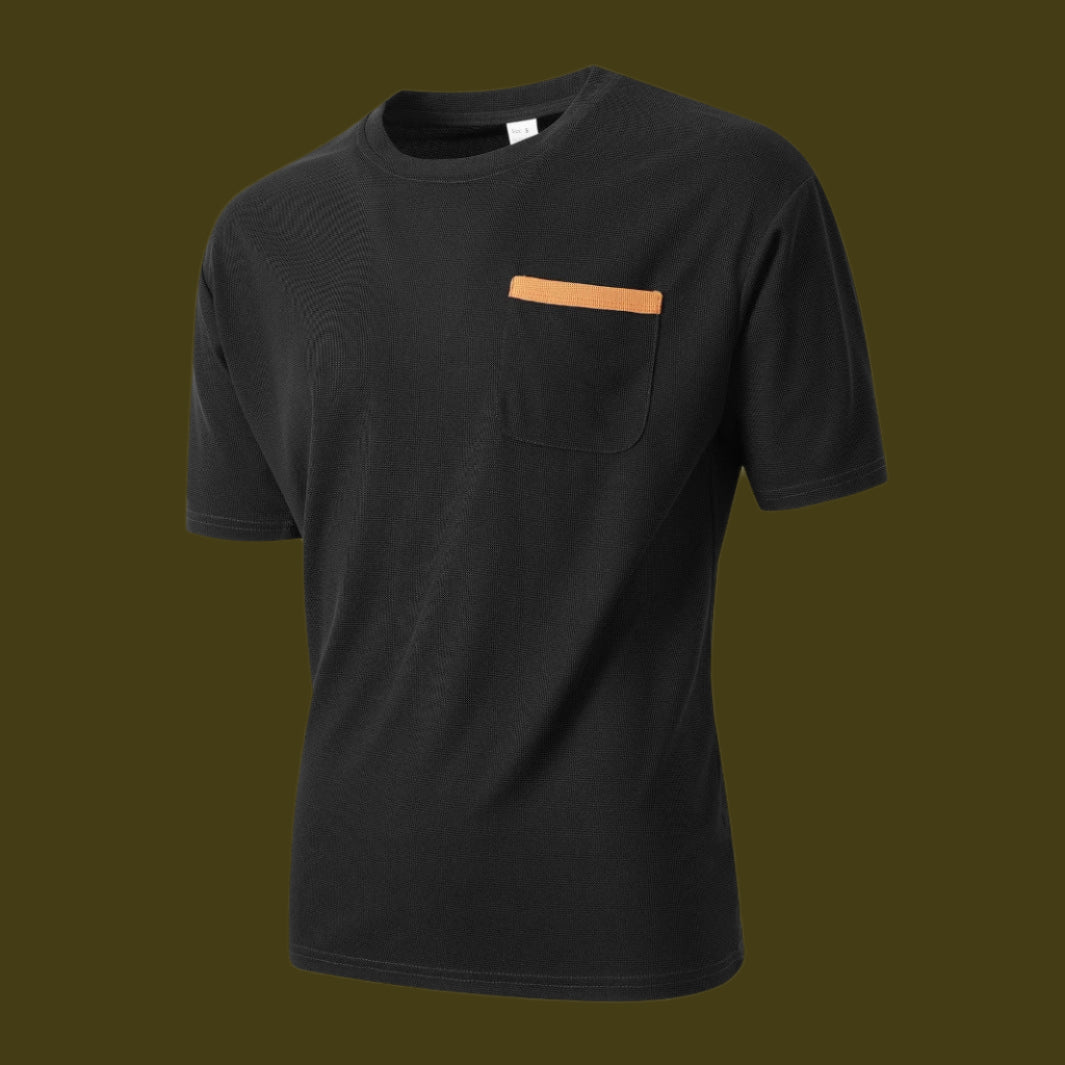 Heren T-shirt – Relaxed Fit – Ademend Textuur – Borstzak met Afwerking – Casual