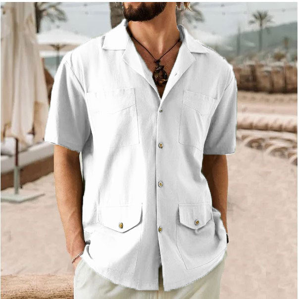 Heren Overhemd Korte Mouw – Relaxed Fit – Ademend Stof – Notch Kraag – 4 Zakken