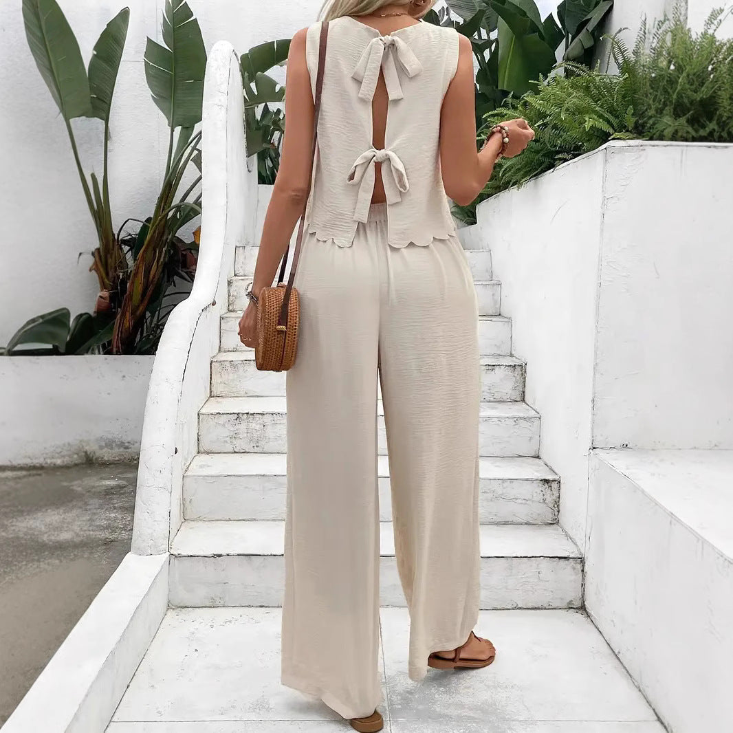 Dames Broek – Wijde Pijpen – Crinkle Stof – Elastische Taille – Volledige Lengte