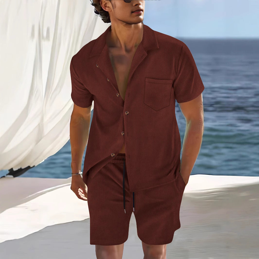 Heren Set van Overhemd en Korte Broek – Relaxte Pasvorm – Ademend – Cuban Kraag