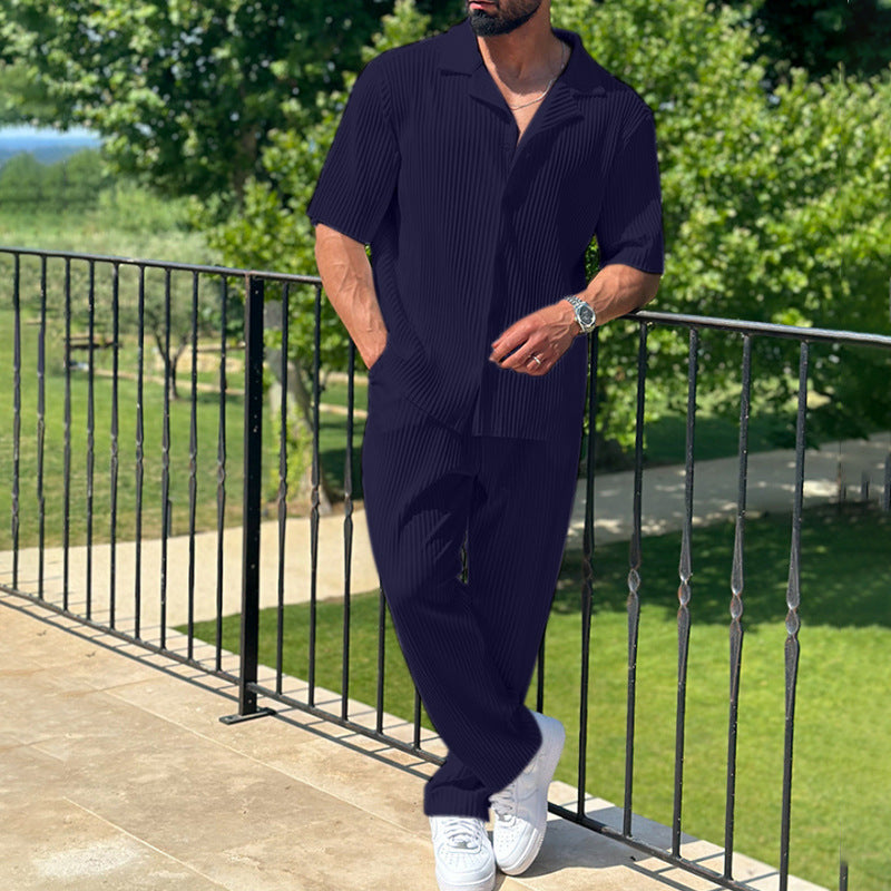 Heren Athleisure Set – Relaxed Fit – Ademende Stof – Korte Mouw & Lange Broek