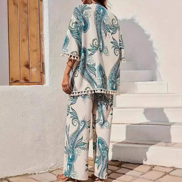 Dames Kimono Set – Relaxed Fit – Wijde Broek – Vest met Kwastjes – Ademend Design