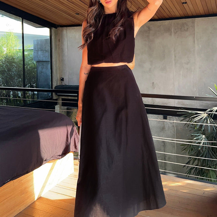 Dames Tweedelige Set – Losvallende Crop Top & Flowy Midi Rok – Ademend Design