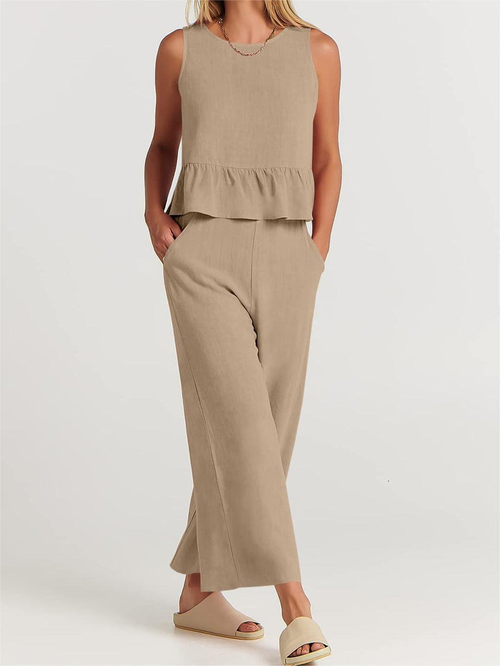 Dames Peplumtop – Relaxed Fit – Mouwloos – Natuurlijke Ademende Stof