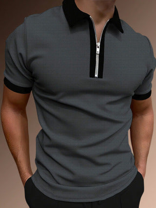 Heren polo shirt – Slim fit – Half zip – Ademende stof – Subtiel patroon – Ribboorden