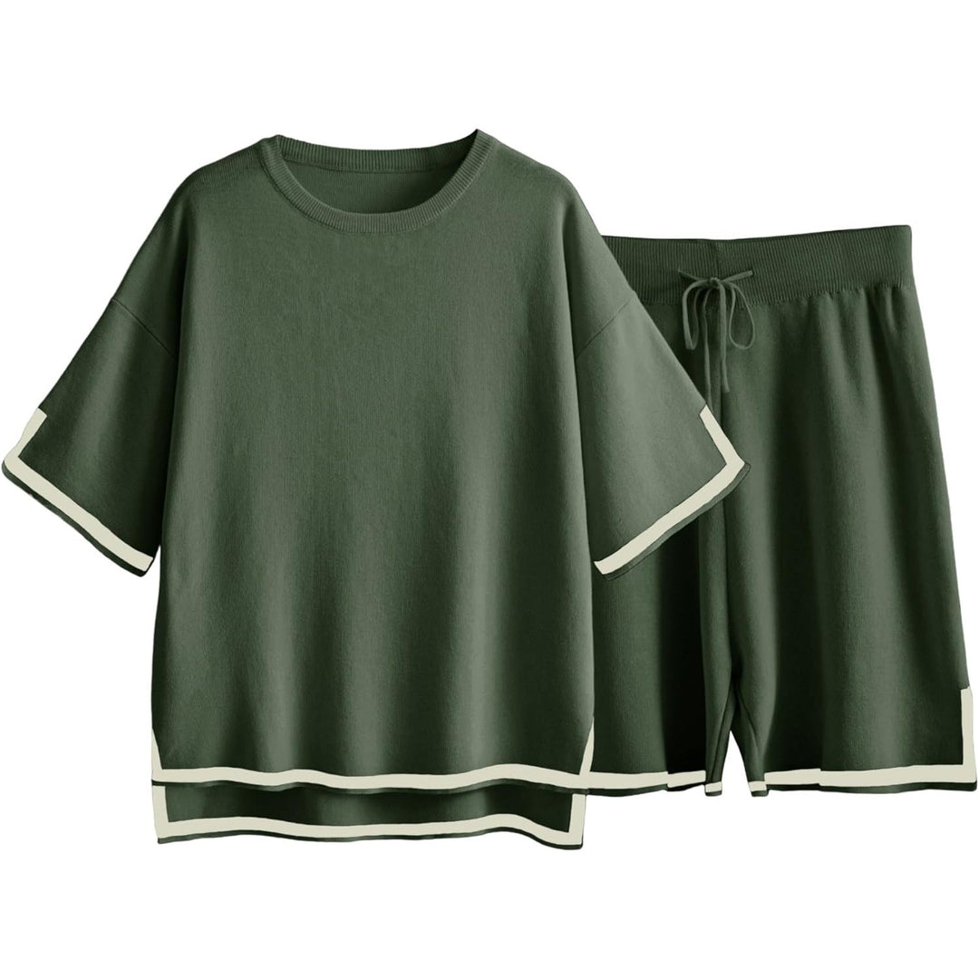 Dames gebreide sweaterset – Relaxte pasvorm – Zacht ademend breisel – Ribbels afwerking