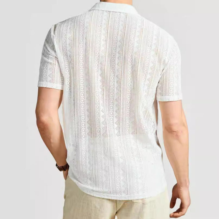 Heren Overhemd met Korte Mouwen – Relaxed Fit – Zacht Gebreid – Kantdetails