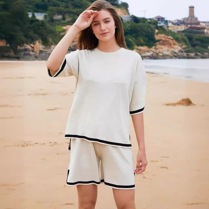 Dames gebreide sweaterset – Relaxte pasvorm – Zacht ademend breisel – Ribbels afwerking