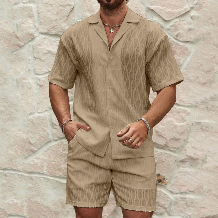 Heren Tweedelig Set – Knoopshirt en Short – Relaxte Pasvorm – Ademend Textiel