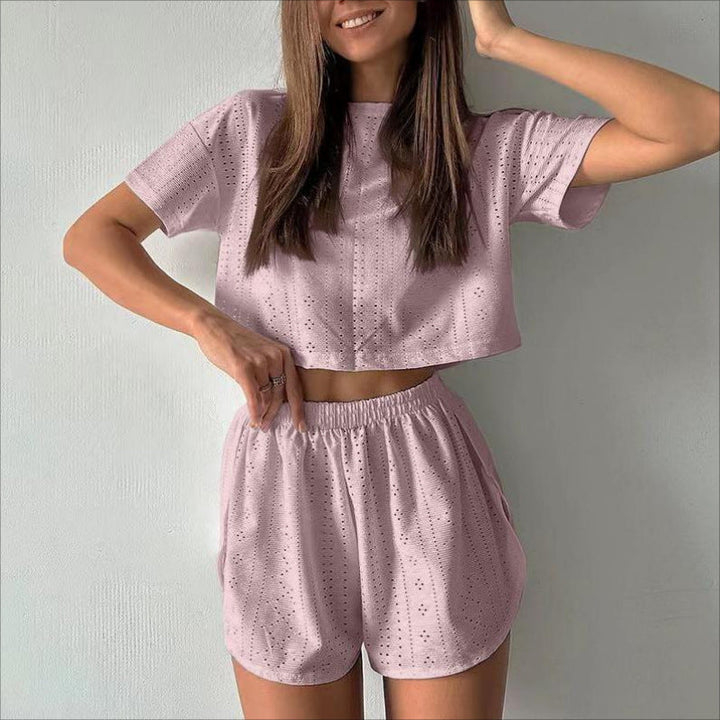 Dames Two-Piece Set – Ademend Design – Relaxed Fit – Crop Top en Shorts