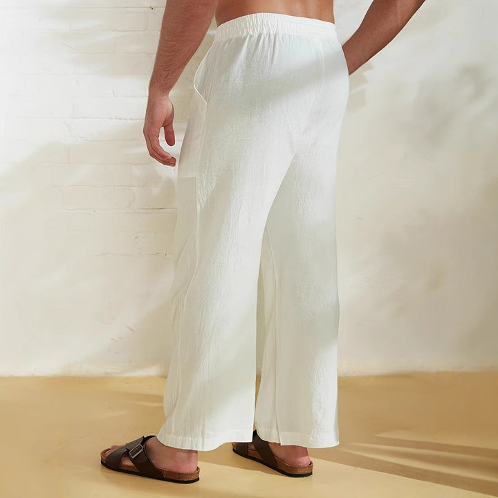 Heren Broek – Wijde Pijpen – Ademend Materiaal – Palmprint – Trekkoord Taille