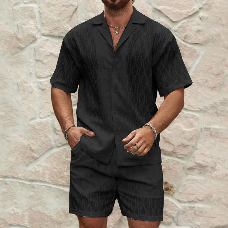 Heren Tweedelig Set – Knoopshirt en Short – Relaxte Pasvorm – Ademend Textiel