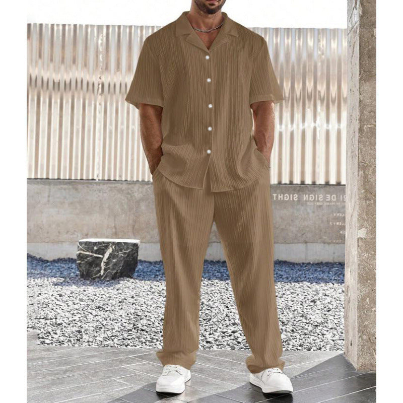 Heren Set – Casual Overhemd Korte Mouw en Rechte Broek – Ademend Comfort Fit