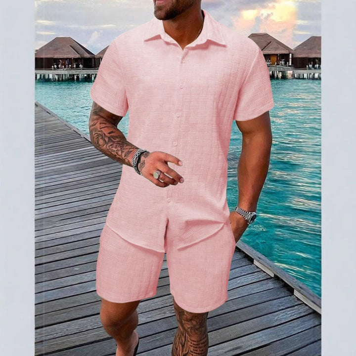 Heren Two-Piece Set – Relaxed Fit – Ademende Stof – Jacquard Patroon – Casual Look