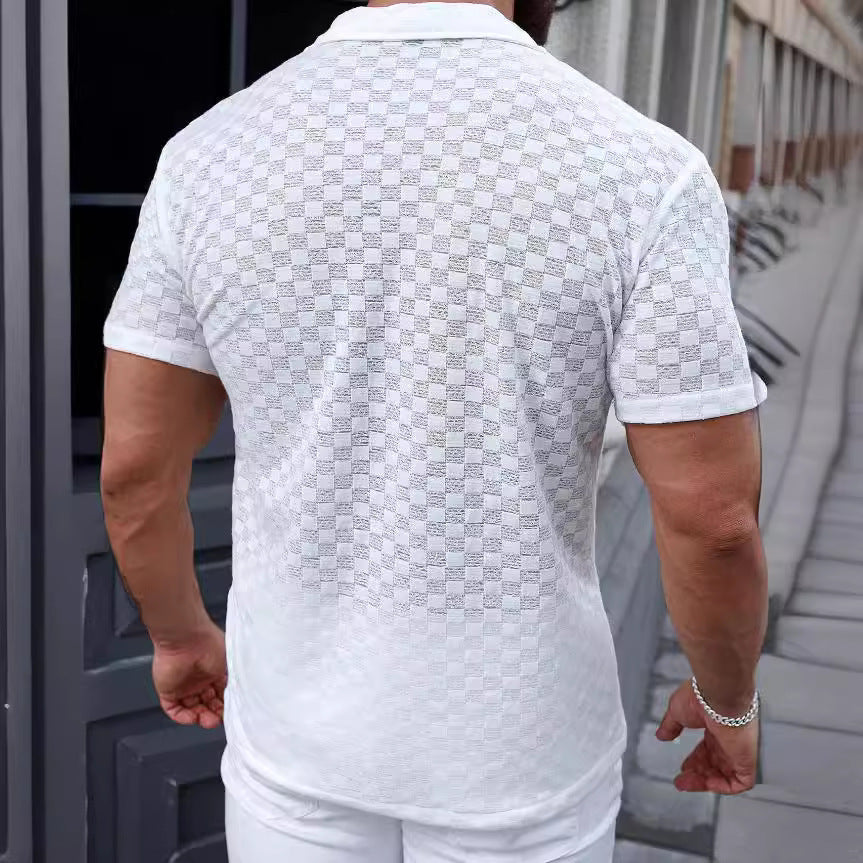 Heren overhemd – Relaxed fit – Ademend fijn breisel – Korte mouw – Knoopsluiting