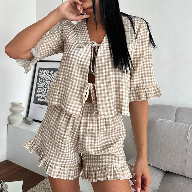 Dames Pyjamaset – Losse Pasvorm – Ademend – Ruches – Korte Mouwen & Shorts