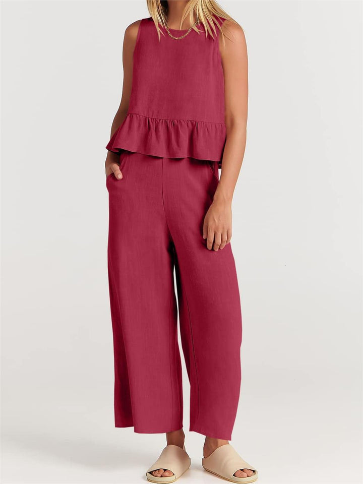 Dames Peplumtop – Relaxed Fit – Mouwloos – Natuurlijke Ademende Stof