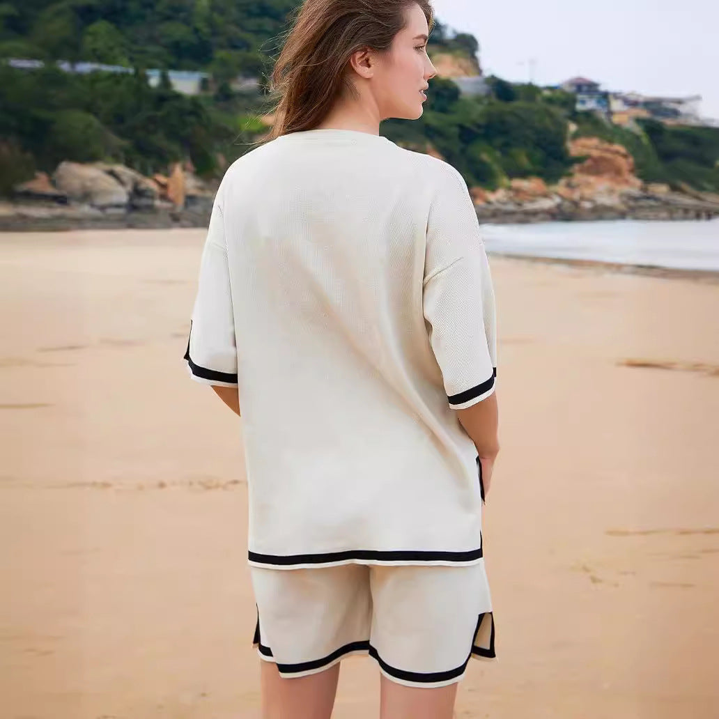 Dames gebreide sweaterset – Relaxte pasvorm – Zacht ademend breisel – Ribbels afwerking