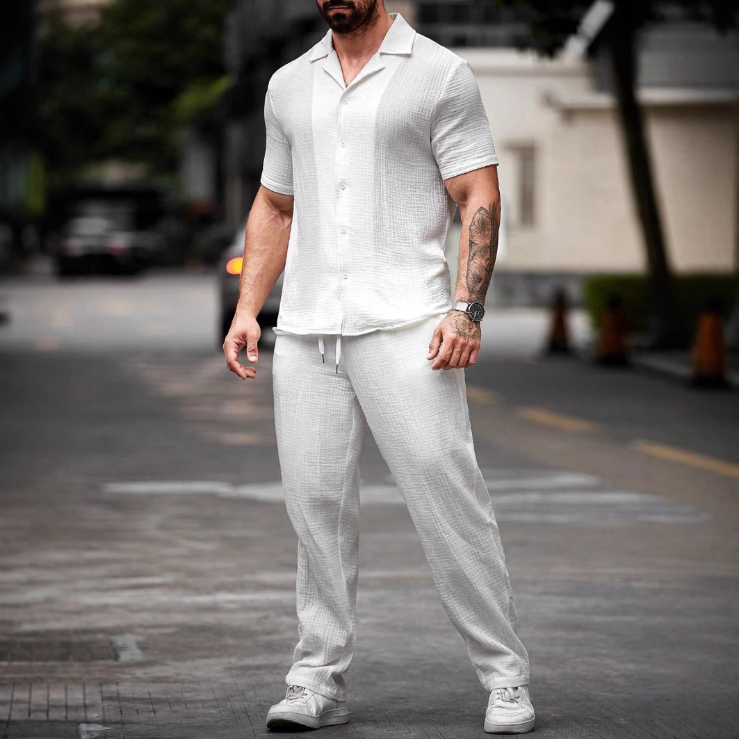 Heren Shirt en Broek Set – Regular Fit – Korte Mouw – Ademende Stof – Casual Look
