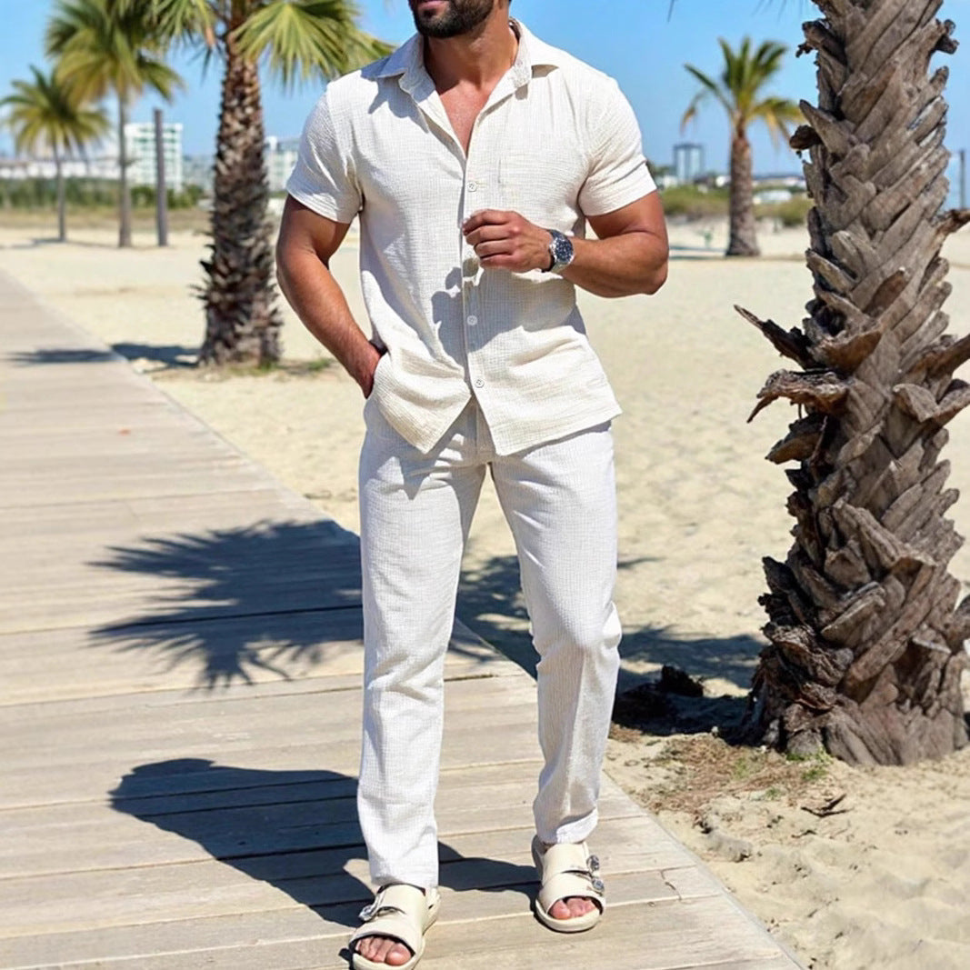 Heren Shirt en Broek Set – Regular Fit – Korte Mouw – Ademende Stof – Casual Look