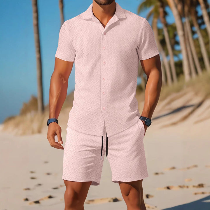 Heren Set Shirt en Short – Slim Fit – Ademend – Embossed Textuur – Casual Look