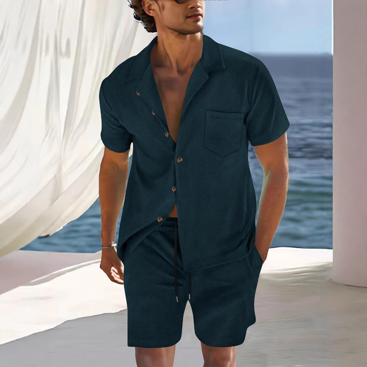 Heren Set van Overhemd en Korte Broek – Relaxte Pasvorm – Ademend – Cuban Kraag
