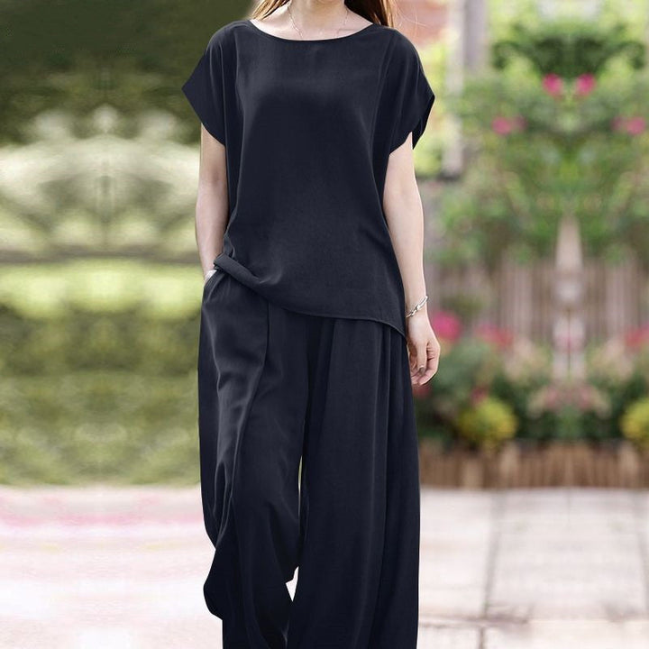 Dames Tweedelige Set – Losse Blouse – Hoge Taille Wijde Broek – Ademend Comfort