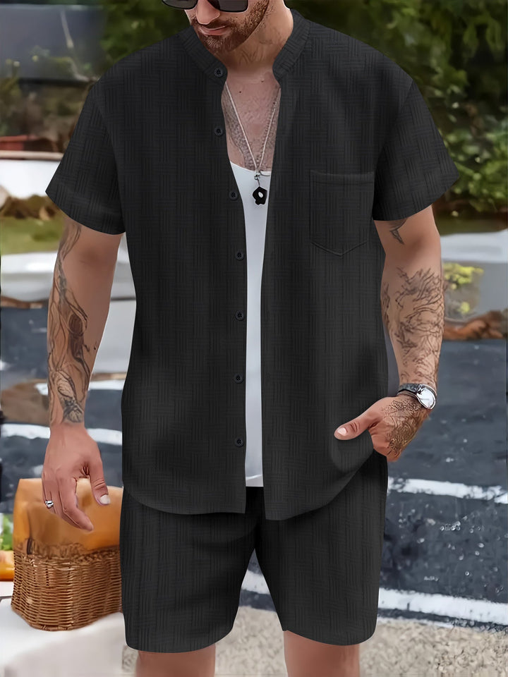 Heren Set – Henley Shirt en Shorts – Relaxte Pasvorm – Ademend Natuurlijk Textiel