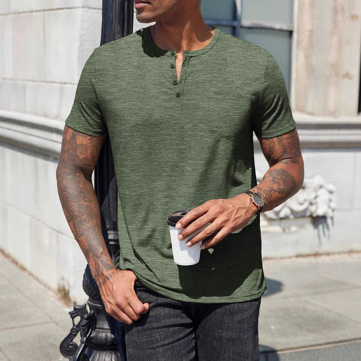 Heren T-shirt – Slim Fit – Henley Hals – Korte Mouw – Ademend Design