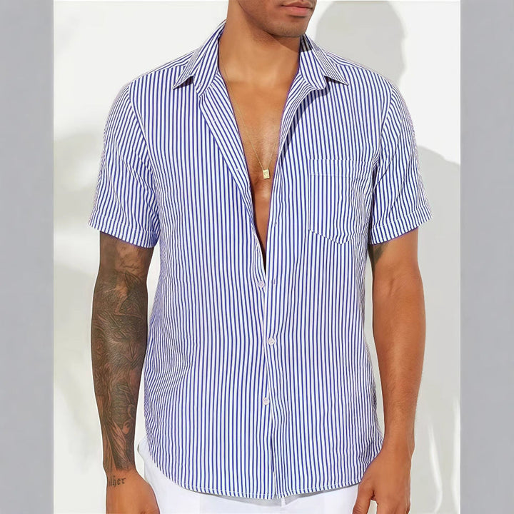 Heren Overhemd – Relaxed Fit – Ademend Materiaal – Korte Mouw – Verticale Strepen
