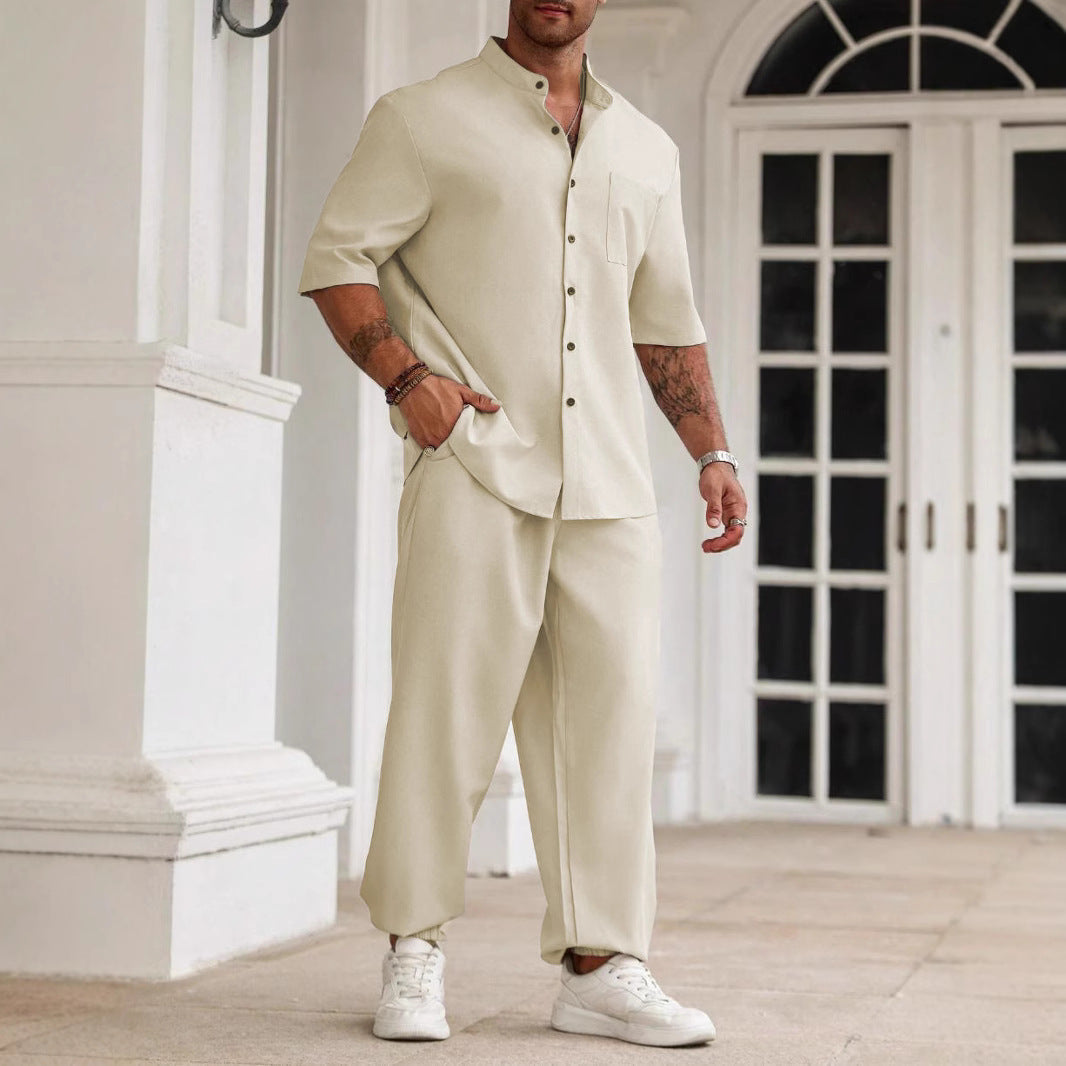 Heren Set – Casual Tweekleurig Ontwerp – Relaxte Pasvorm – Ademend Natuurlijk Textiel