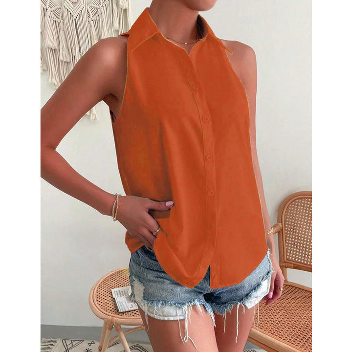 Dames Mouwloze Blouse – Satijnafluweel – Relaxte Pasvorm – Knoopsluiting – Heuplang