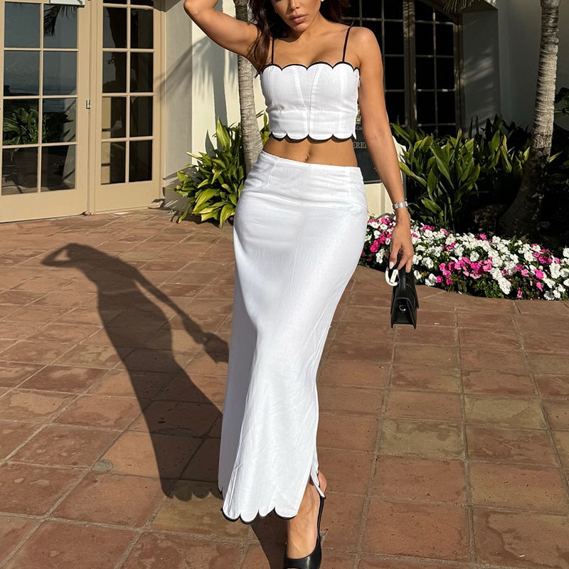 Dames Two-Piece Set – Crop Top Slim Fit – Midi Rok Flared Zoom – Ademend Design