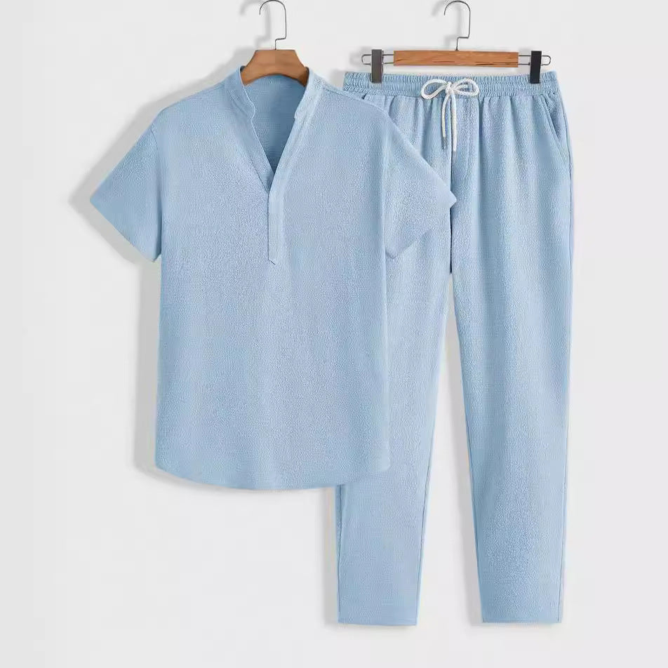 Heren Trainingspak – Ademend Set – Relaxed Fit – Korte Mouw en Trekkoordbroek