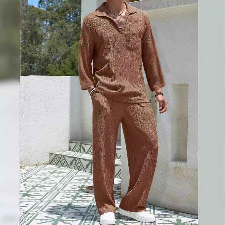 Heren Lounge Set – Relaxte Pasvorm – Zacht Geribd – Lange Mouwen & Lange Broek