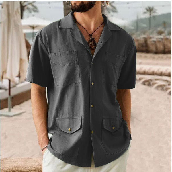 Heren Overhemd Korte Mouw – Relaxed Fit – Ademend Stof – Notch Kraag – 4 Zakken