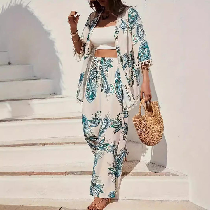 Dames Kimono Set – Relaxed Fit – Wijde Broek – Vest met Kwastjes – Ademend Design