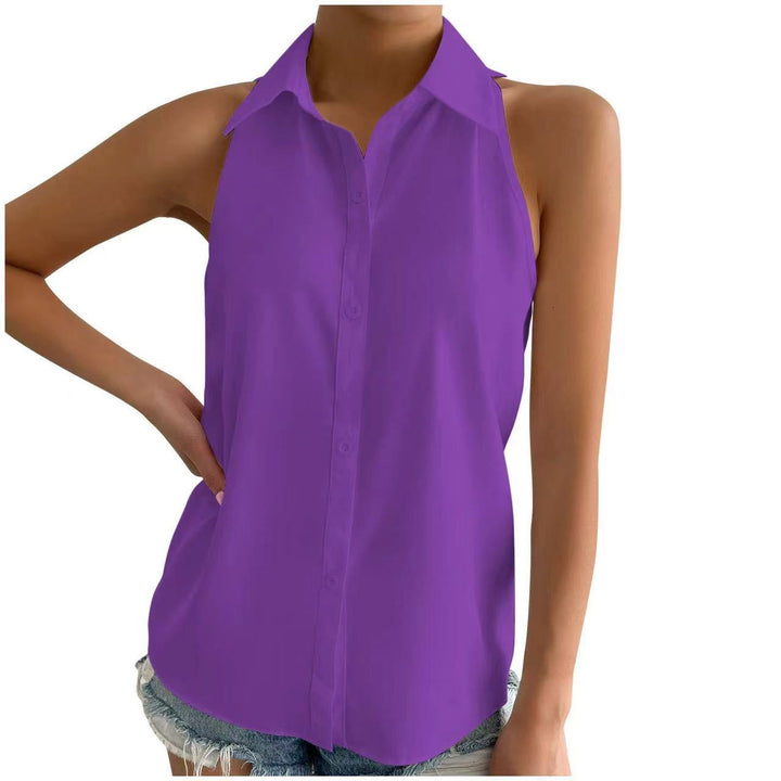 Dames Mouwloze Blouse – Satijnafluweel – Relaxte Pasvorm – Knoopsluiting – Heuplang