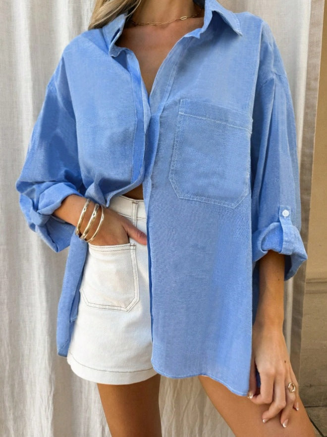 Dames Overhemd – Oversized Pasvorm – Verticale Strepen – Ademend Natuurvezel – Lange Mouw