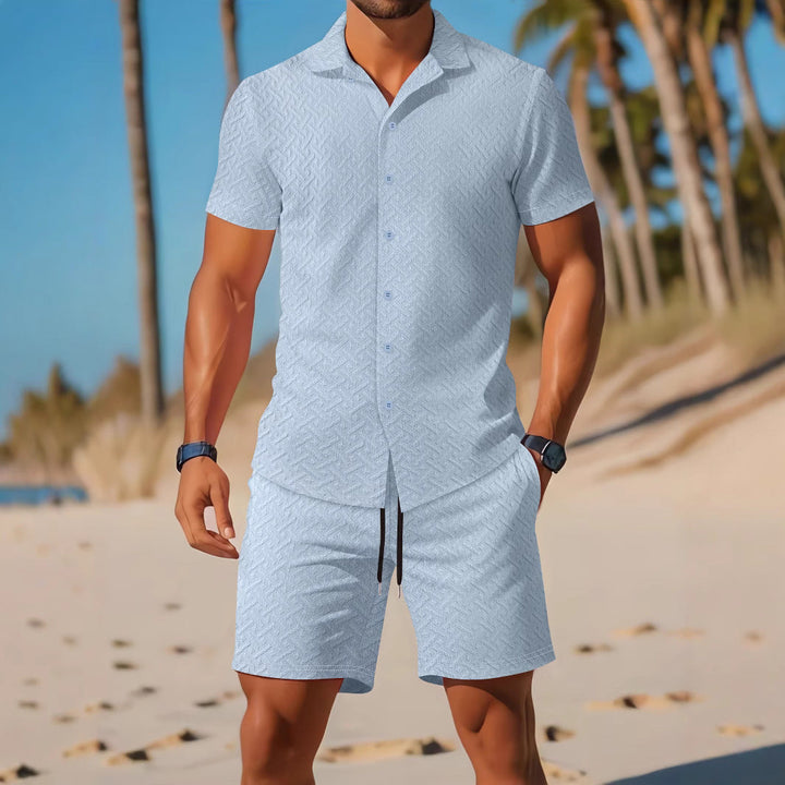 Heren Set Shirt en Short – Slim Fit – Ademend – Embossed Textuur – Casual Look