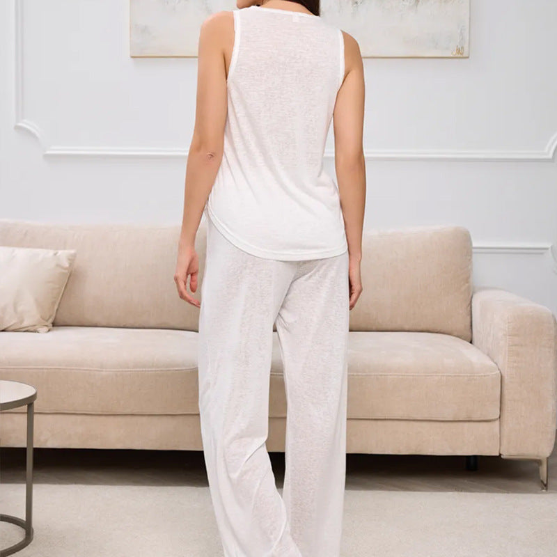 Dames Loungewear Set – Mouwloos Top – Elastische Broek – Zachte Ademend Stof