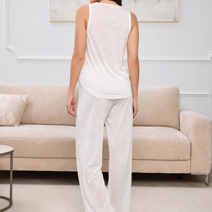 Dames Loungewear Set – Mouwloos Top – Elastische Broek – Zachte Ademend Stof