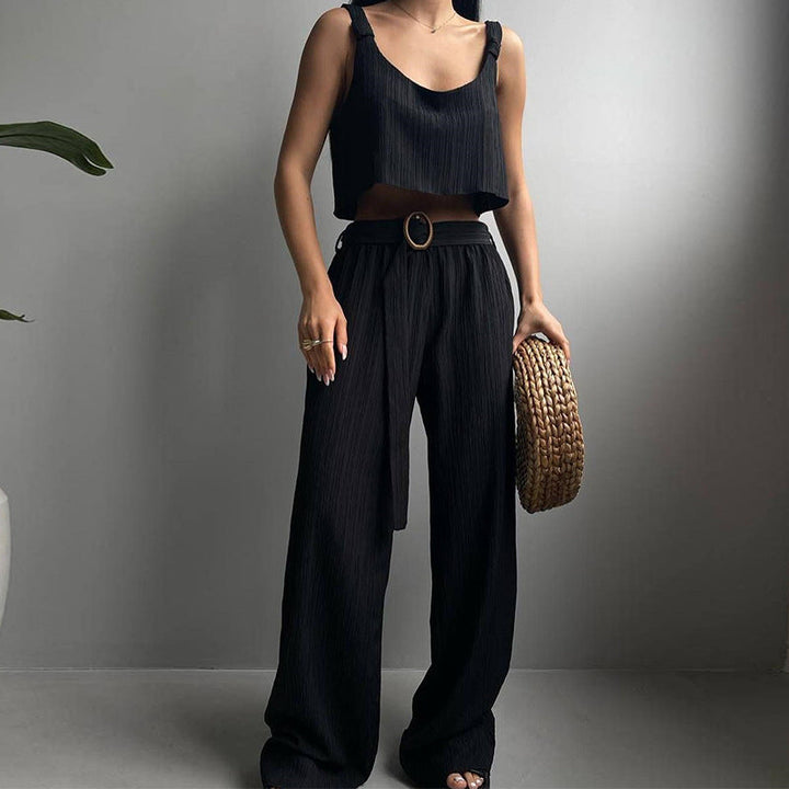 Dames Tweedelige Set – Losse Crop Top & Wijde Broek – Luchtige Ademend Stof