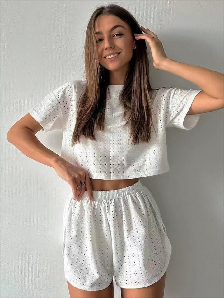 Dames Two-Piece Set – Ademend Design – Relaxed Fit – Crop Top en Shorts