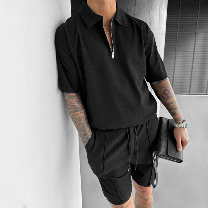 Heren Set van Polo en Korte Broek – Relaxed Fit – Ritskraag – Ademend Comfort