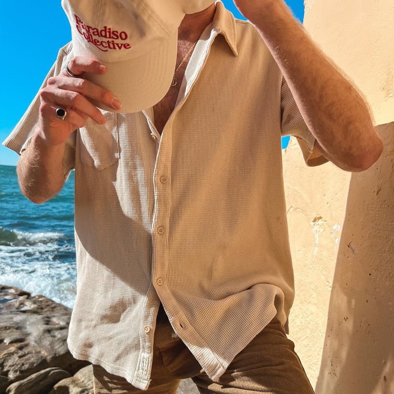 Heren Overhemd met Korte Mouwen – Relaxed Fit – Ademende Stof – Knoopsluiting – Borstzak